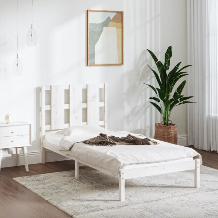 Bed Frame White Solid Wood 90X190 cm Single