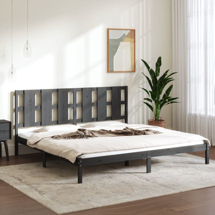 Bed Frame Grey Solid Wood Pine 200x200 cm