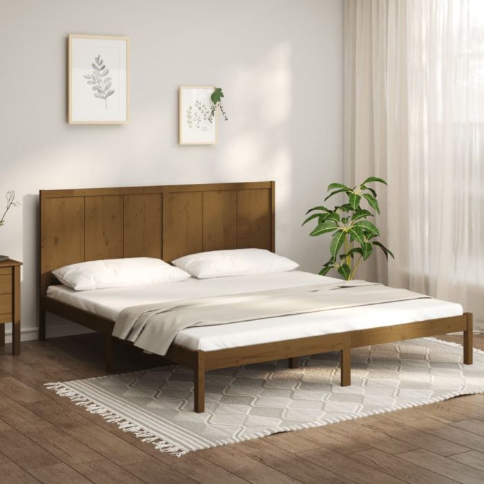 Bed Frame Honey Brown Solid Wood Pine 200x200 cm