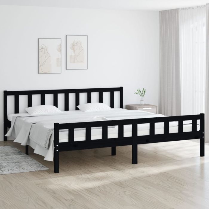 Bed Frame Black Solid Wood 160x200 cm