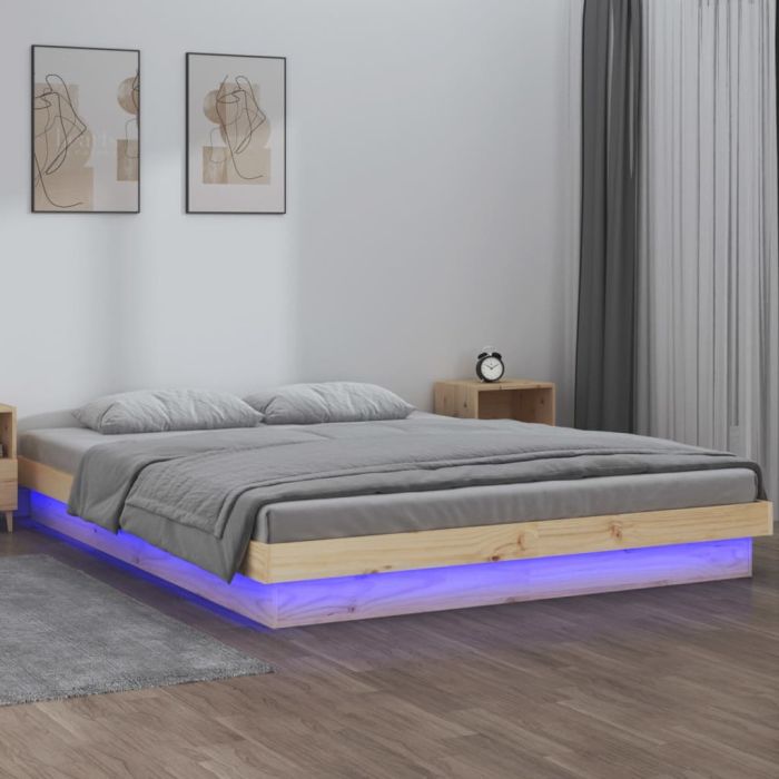 LED Bed Frame 160x200 cm Solid Wood