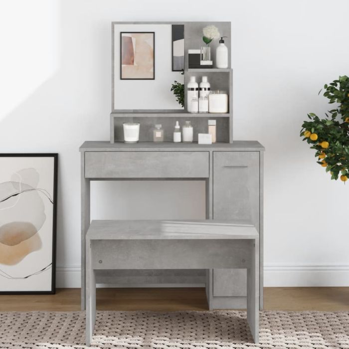 Dressing Table with Mirror Concrete Grey 86.5x35x136cm