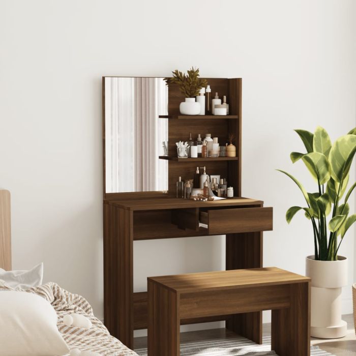 Dressing Table with Mirror Brown Oak 74.5x40x141cm
