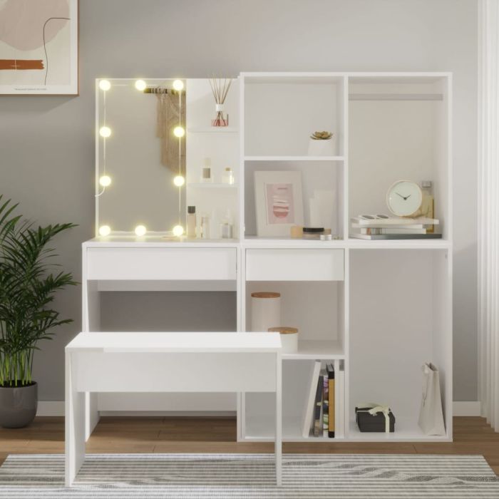 Dressing Table Set with LED White Engineered Wood - Blais