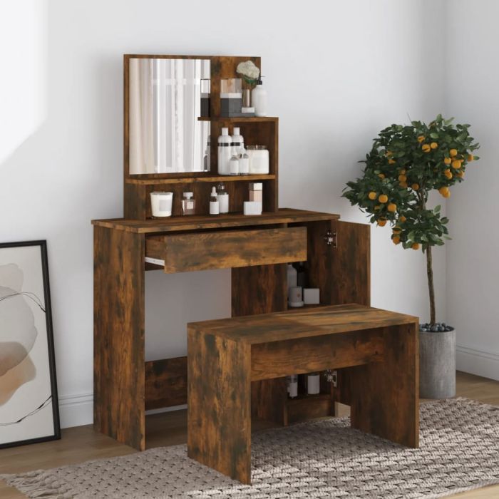 Dressing Table Set Smoked Oak 86.5x35x136cm