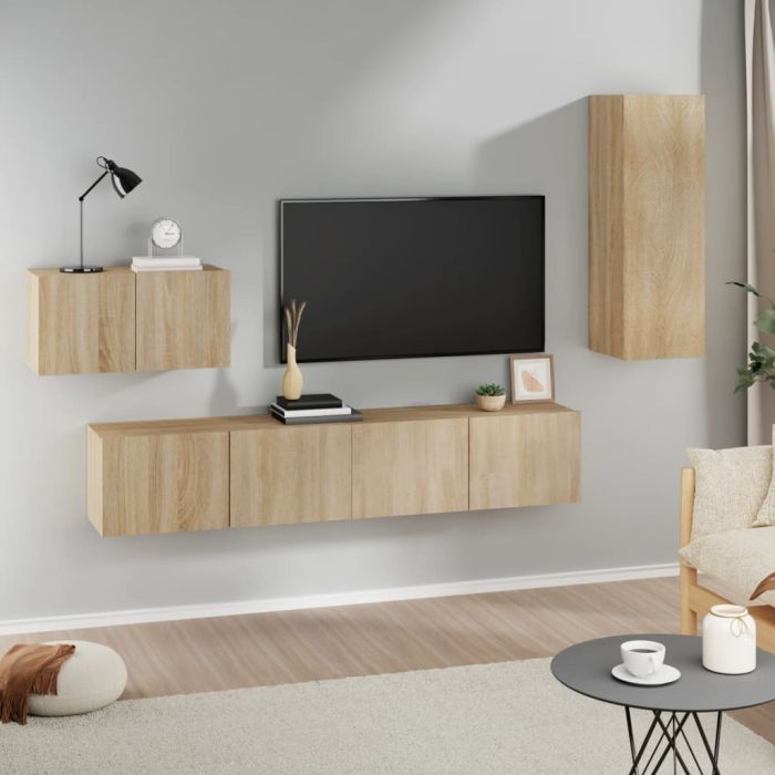 4 Piece TV Cabinet Set Sonoma Oak Engineered Wood
