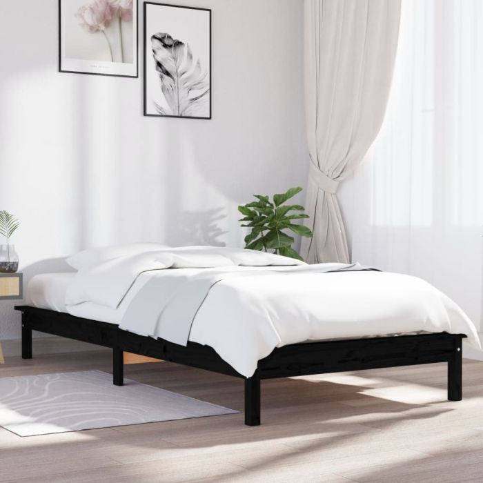 Bed Frame Black 90x190 cm Single Solid Wood Pine