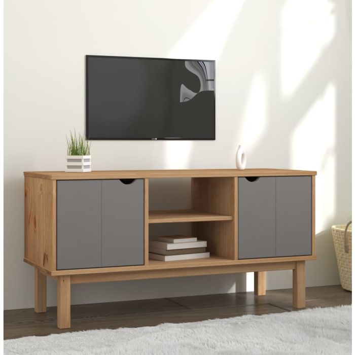 TV Cabinet OTTA Brown and Grey 113.5x43x57 cm Solid Wood Pine