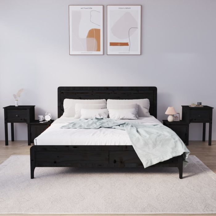 Bedside Cabinet 2 pcs Black 79.5x38x65.5cm Solid Wood Pine