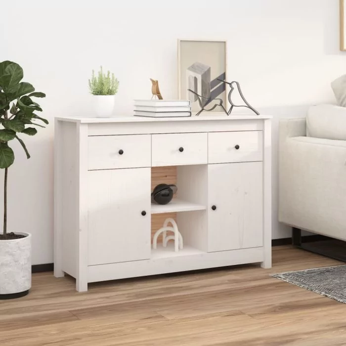 Sideboard White 100x35x74,5 cm Solid Wood Pine