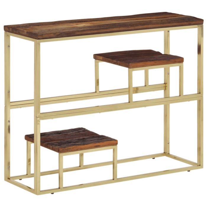 Console Table Gold Stainless Steel and Solid Wood Sleeper - vid-350014