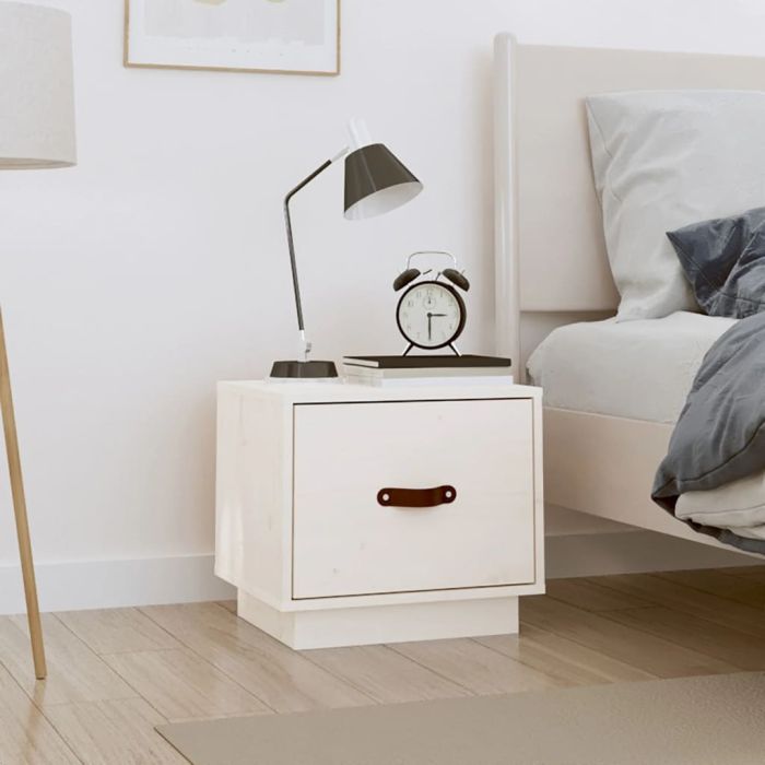 Bedside Cabinet White 40x34x35cm Solid Wood Pine