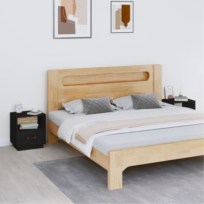 Bedside Cabinets 2 pcs Black 40x34x45cm Solid Wood Pine - Meiji