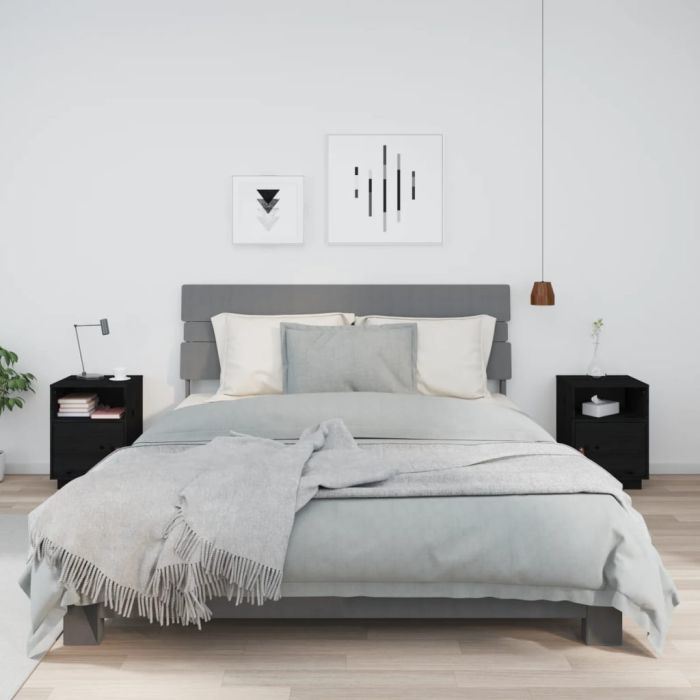 Bedside Table - SALEM Ivy 2 Piece Nightstand Black 40cm