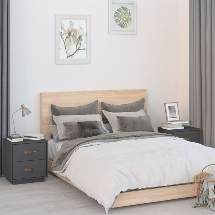 Bedside Table - SIENA Serifos 2 Piece Nightstand Grey 40cm