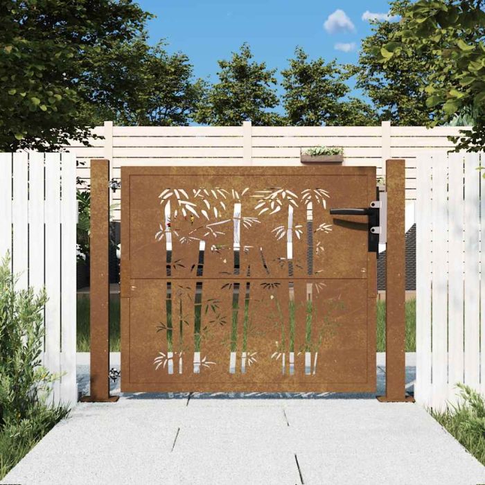 Garden Gate 105x80 cm Corten Steel Bamboo Design