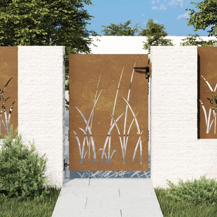 Garden Gate 85x150 cm Corten Steel Grass Design