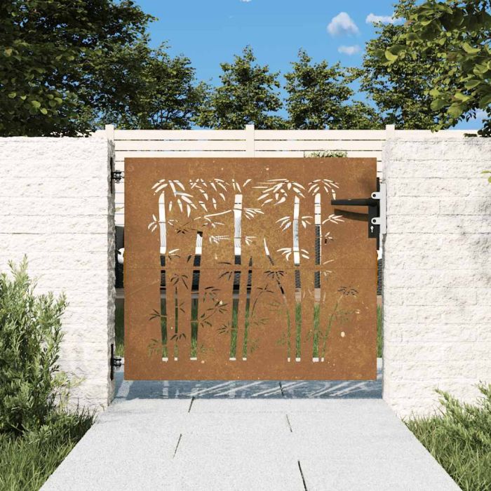 Garden Gate 85x75 cm Corten Steel Bamboo Design