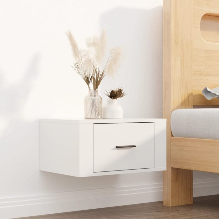 Bedside Table - BRESCIA Nightstand High Gloss White 50cm