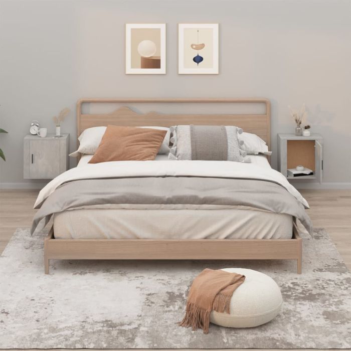 Bedside Table - COMO 2 Piece Nightstand Concrete Grey 50cm