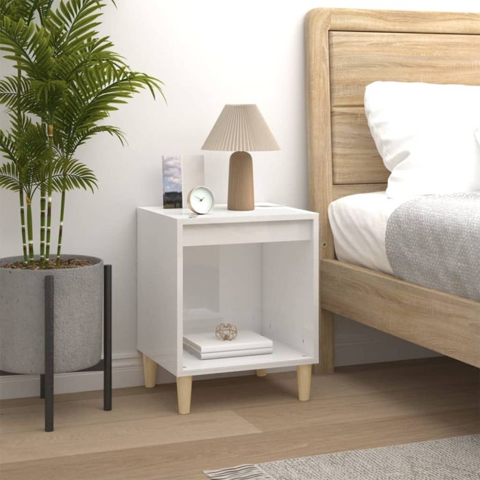 Bedside Table - PHOENIX Ray Nightstand High Gloss White 40cm