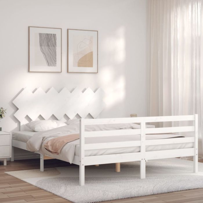 Bed Frame with Headboard White 140x190 cm Solid Wood