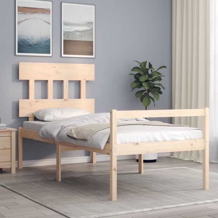 Bed Frame with Headboard 90x200cm Solid Wood