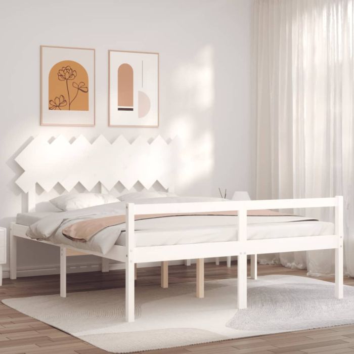 Bed Frame with Headboard White 160x200 cm Solid Wood