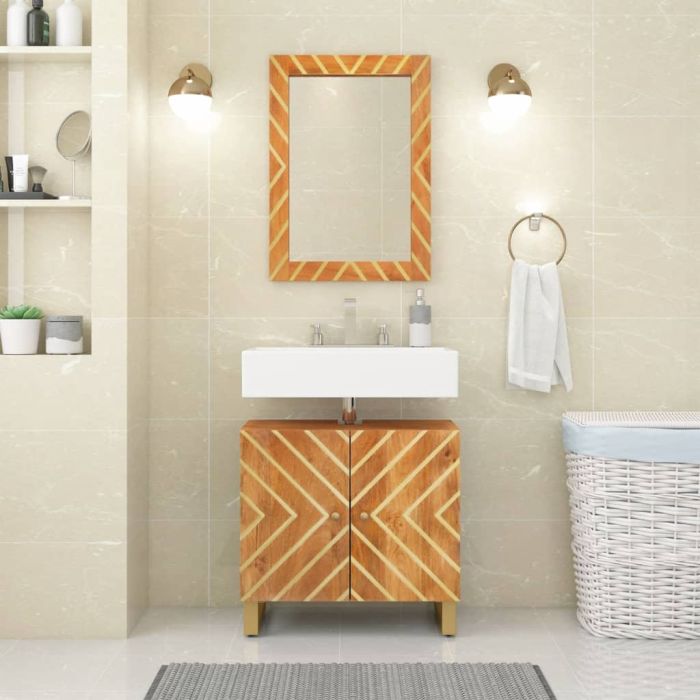 Brown Bathroom Mirror - Solid Wood Mango and Glass