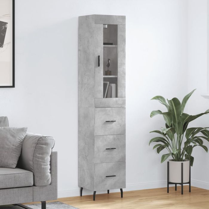 Highboard Concrete Grey 34.5x34x180 cm Engineered Wood