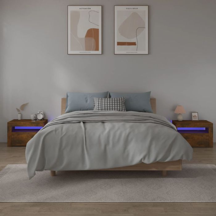 Bedside Cabinets 2 pcs with LEDs Smoked Oak 60x35x40cm