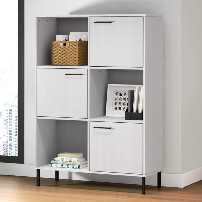 Bookcase with Metal Legs White 90x35x128.5 cm Solid Wood OSLO