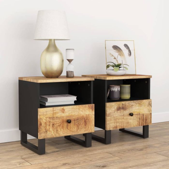 Bedside Table - CLARA 2 Piece Nightstand Natural 40cm