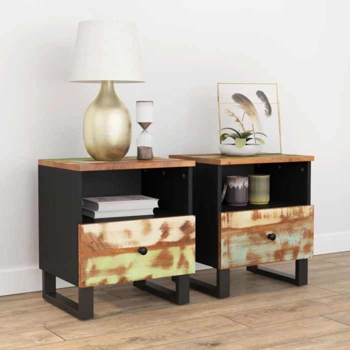 Bedside Table - CLARA 2 Piece Nightstand Mixed Finish 40cm