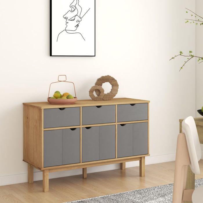 Sideboard OTTA Brown and Grey 114x43x73.5 cm Solid Wood Pine