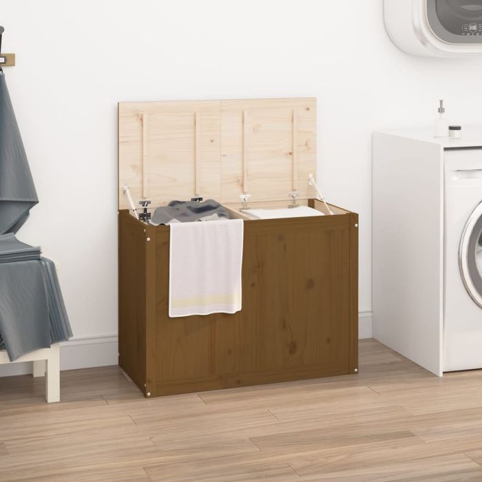 Laundry Box Honey Brown 88.5x44x66 cm Solid Wood Pine