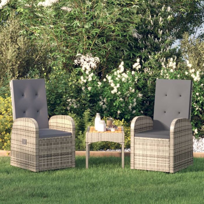 Reclining Garden Chairs with Cushions 2 Pieces Grey Poly Rattan