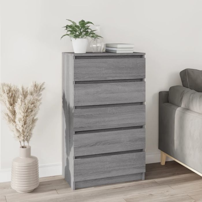 LUXEMBOURG Grey Chest of Drawers - Medium-sized, 5 Drawers