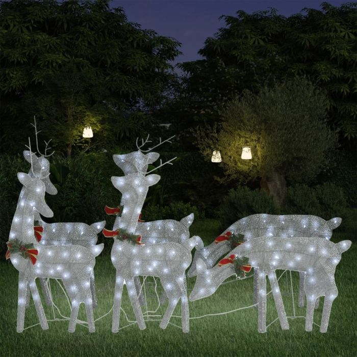 Christmas Reindeers 6 Pcs Silver Cold White Mesh