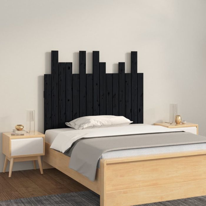 Wall Headboard Black 95.5x3x80cm Solid Wood Pine
