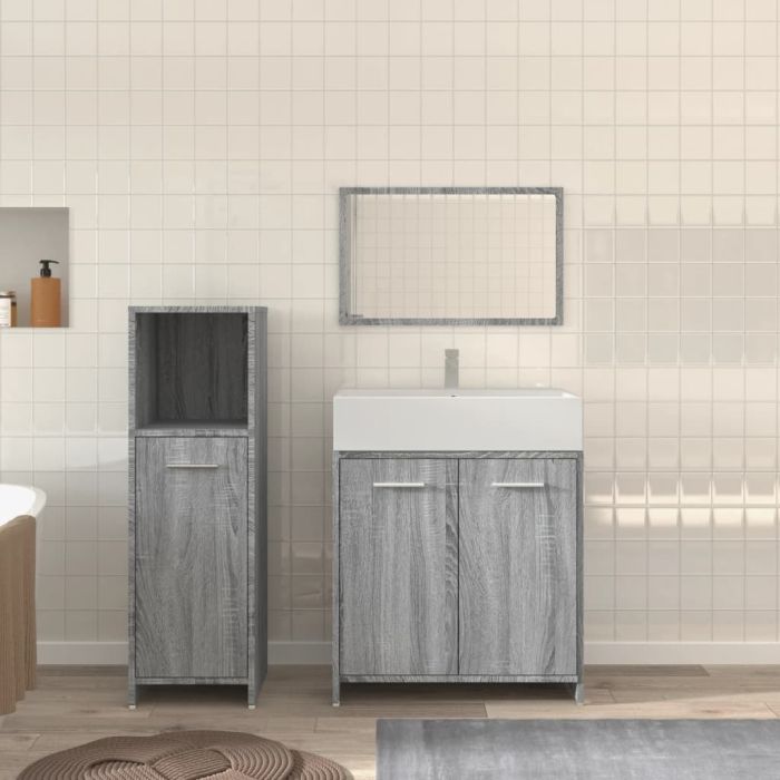 3 Piece Bathroom Furniture Set Grey Sonoma Engineered Wood