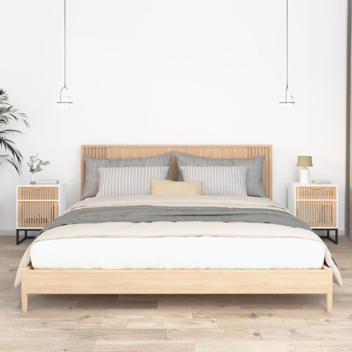 Bedside Table - TORINO 2 Piece Nightstand White 40cm