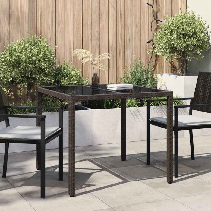 FRVBRO Garden Dining Table 90x90x75 cm Poly Rattan - Brown