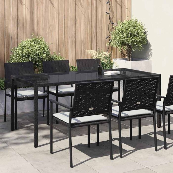 FRVBRO Garden Dining Table 190x90x75 cm Poly Rattan - Black