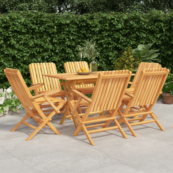 7 Pcs Garden Dining Set Solid Wood Teak
