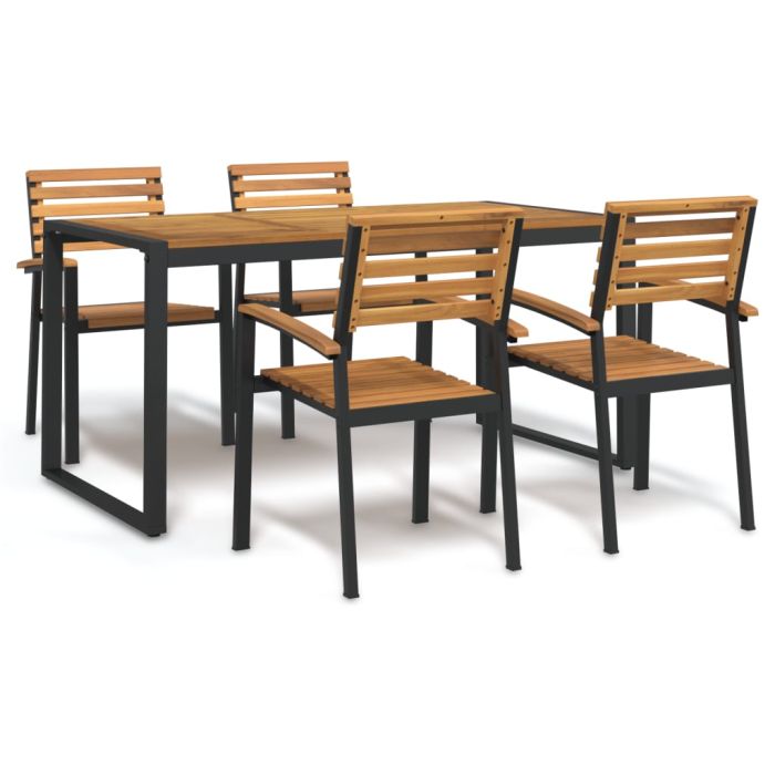 5 Piece Garden Dining Set Solid Wood Acacia and Metal