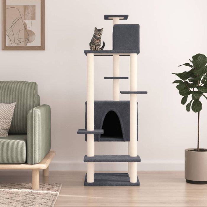 Cat Tree with Sisal Scratching Posts Dark Grey 154 cm