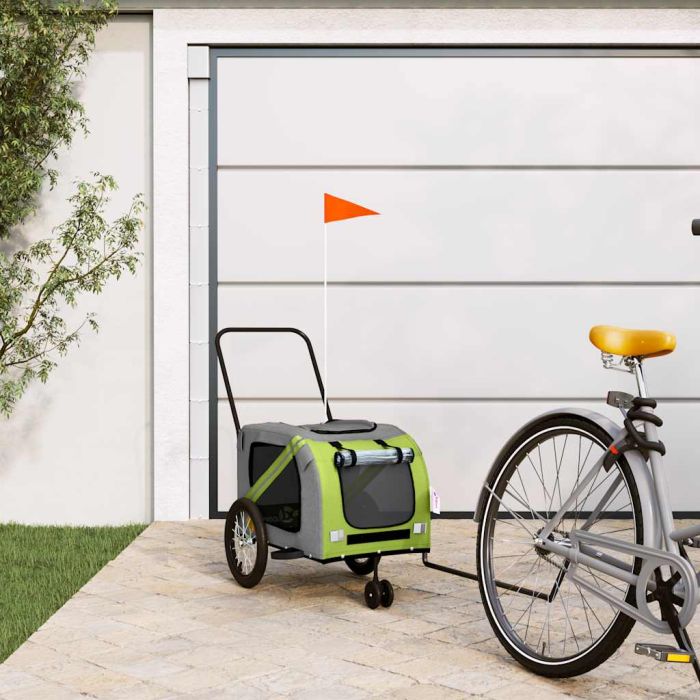 Pet Bike Trailer Green and Grey Oxford Fabric and Iron