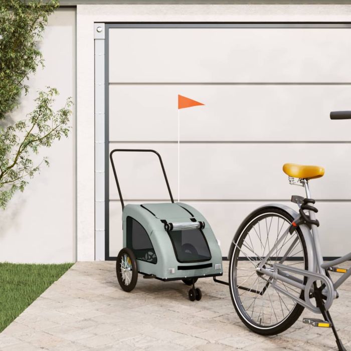 Pet Bike Trailer Grey Oxford Fabric and Iron - vid-93979