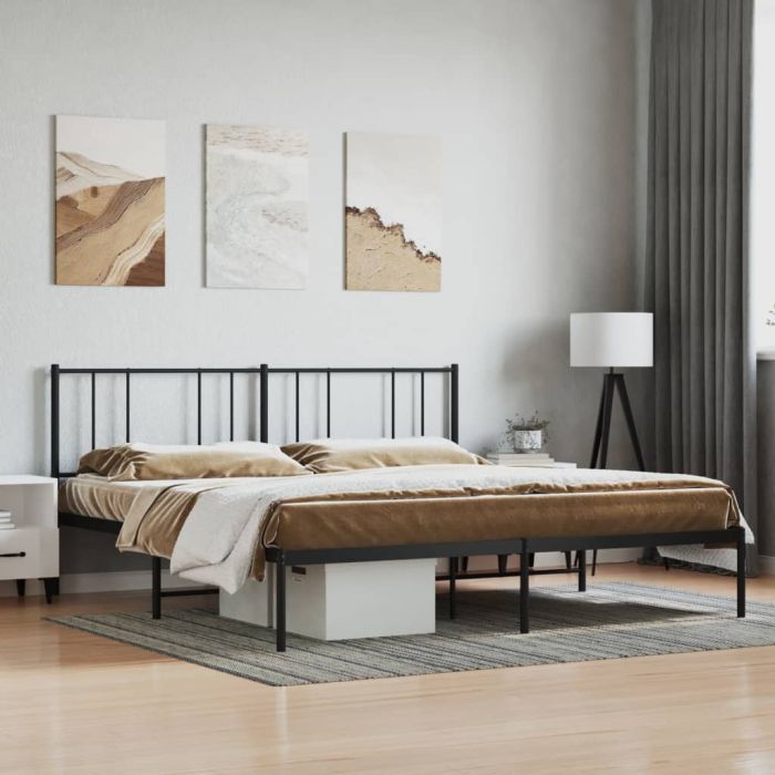 Metal Bed Frame with Headboard Black 180x200 cm Super King